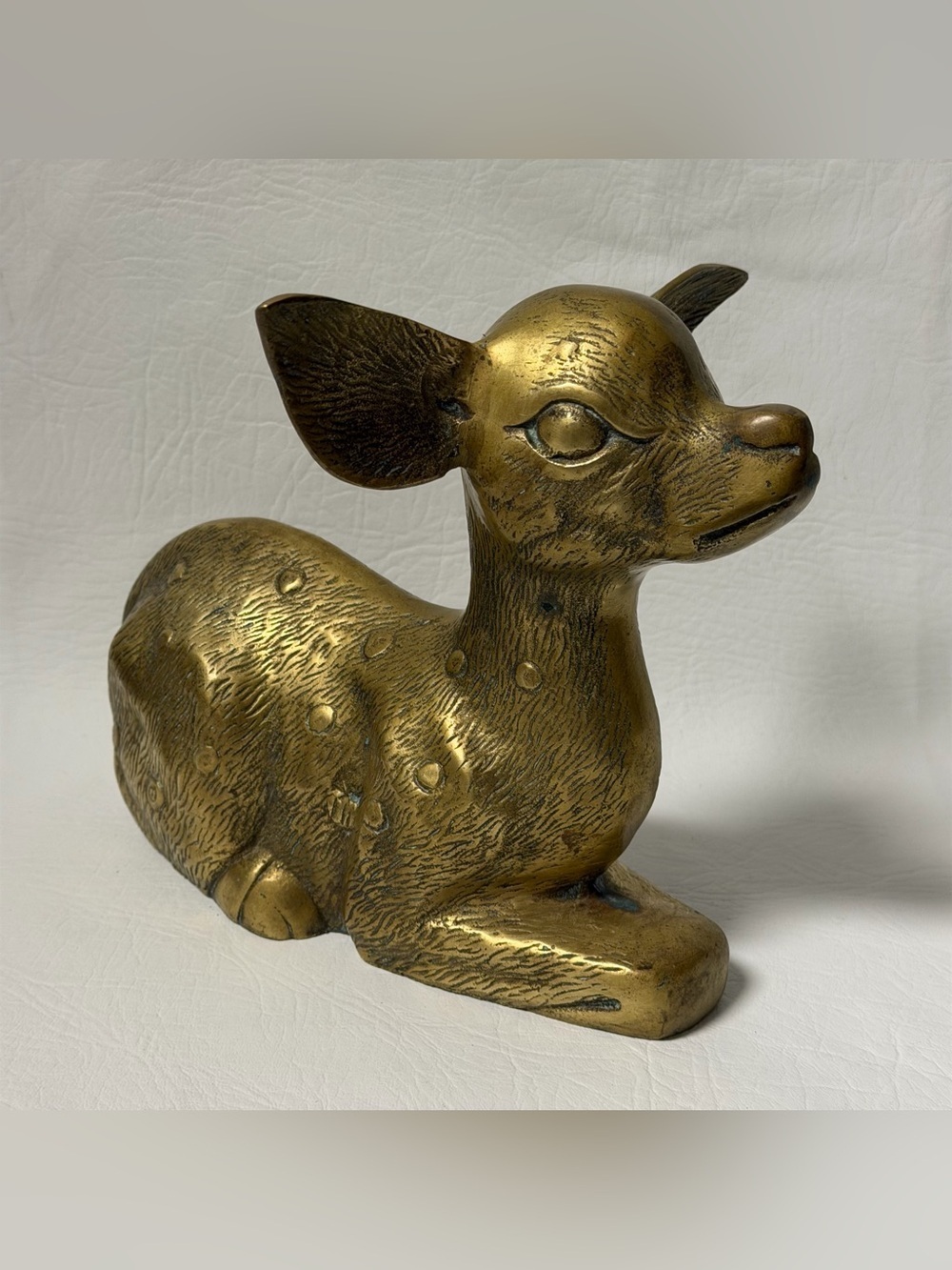 Unique Vintage Large Heavy Mid Century Seated Lying Brass Deer Dor Fawn Statue
